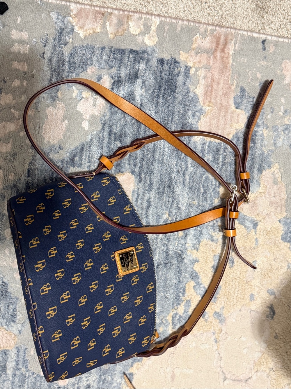 Dooney & Bourke Navy and Tan Signature Crossbody Bag